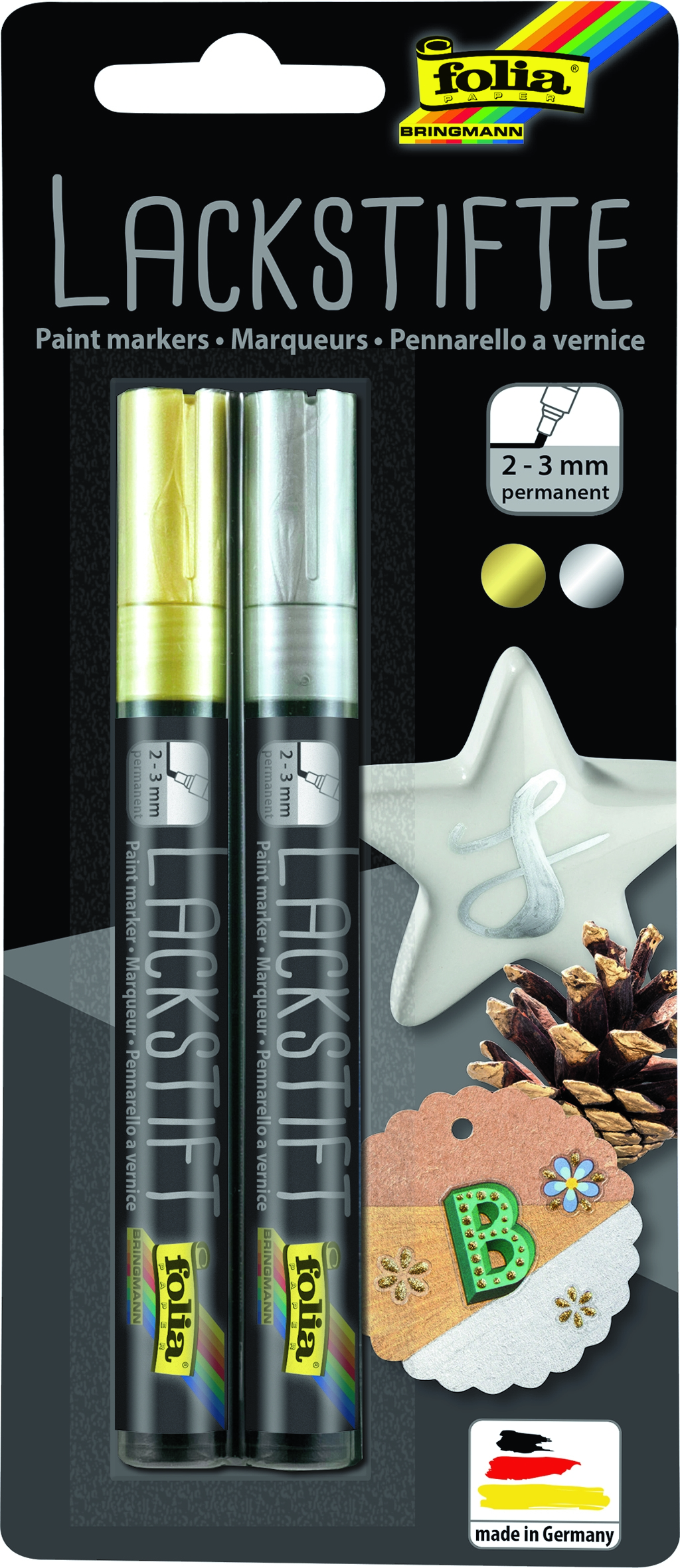 Lackstifte 2er-Set, 2-3 mm gold/silber