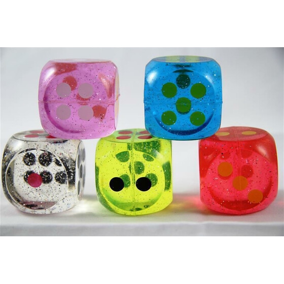 Flummi Würfel, bunt mit Glitterl, 1 Stück