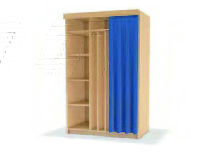 Liegepolsterschrank Fächer oben/seitlich + Vorhang