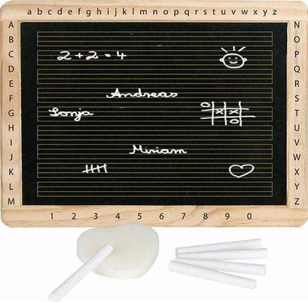 Schreibtafel mit Schwamm & 5 Kreiden