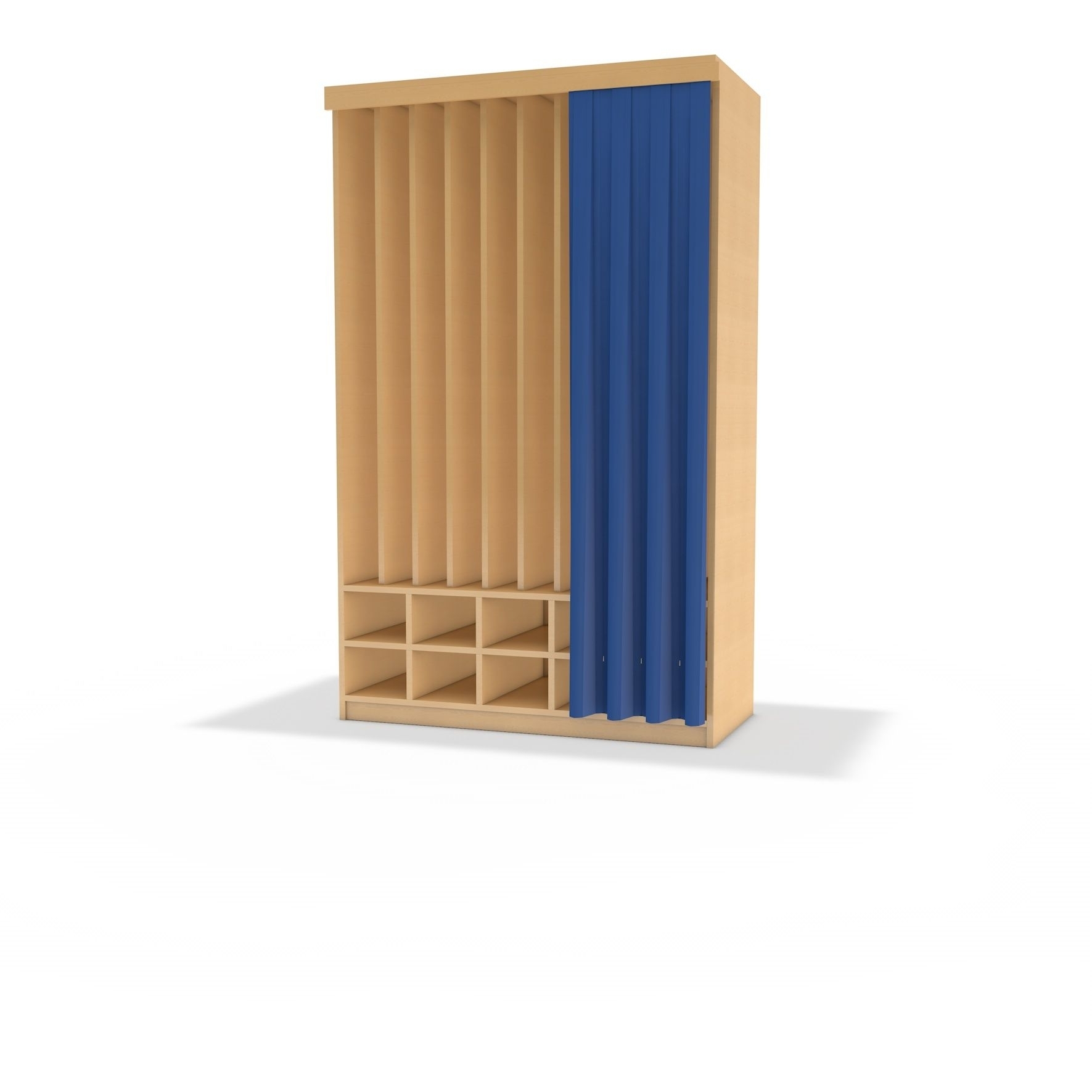 Liegepolsterschrank Fächer unten + Vorhang