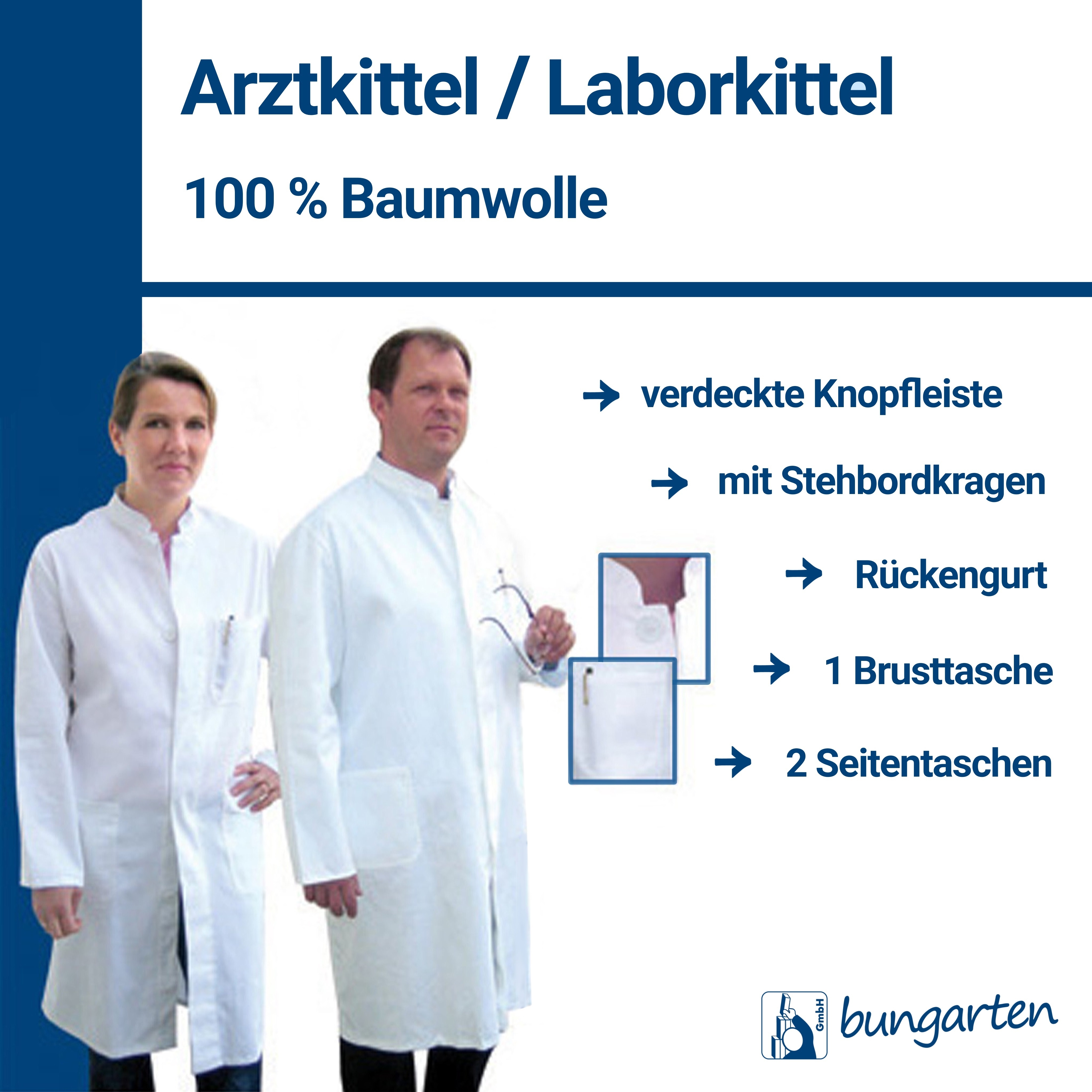 Arztkittel Laborkittel 100% Baumwolle