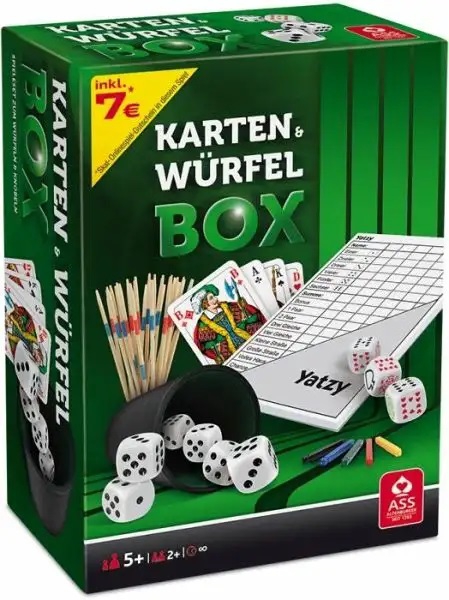Karten und Würfelbox in Stülpschachtel