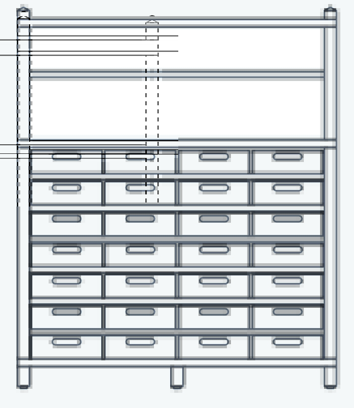 Hochschrank 28 Eigentumskästen unten,Regal oben